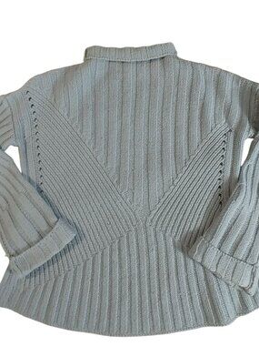 Hand Knit Sweater Pullover Tequila Solo Gray Merino Wool Ribbed Knit Mock Neck